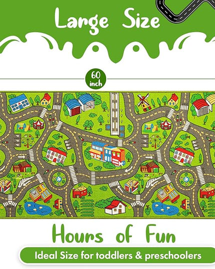 Kids Carpet Playmat City Life 3D Playroom Rug | 30 x 60 Inch Extra Large Toddler Activity Mat for Race Cars & Toys | Playroom Rug Makes a Fun Educational Gift Idea for Boys & Girls (Green) - LeafyLoom