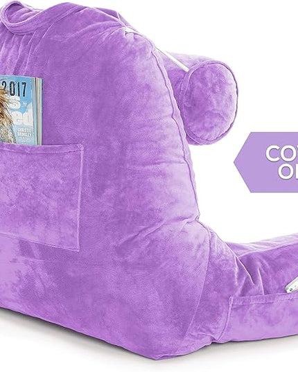 Husband Pillow XXL Cover Only Light Purple, Microfiber Bed Rest Pillow Cover with Arms - Array of Colors - Generous Side and Back Pockets for Your Favorite Comfy Reading Pillow - LeafyLoom