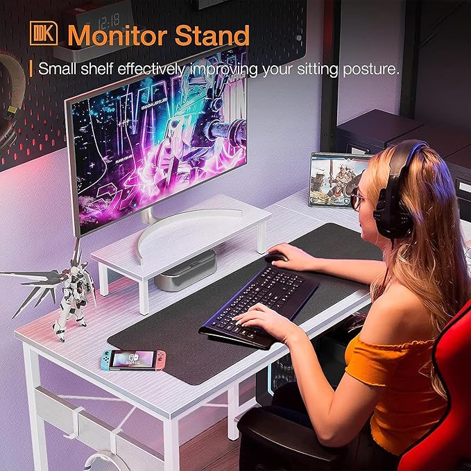 ODK 47 Inch Small L Shaped Computer Desk with Reversible Storage Shelves, L-shaped Corner Desk with Monitor Stand for Small Space, Modern Simple Writing Table for Home Office Workstation, White - LeafyLoom