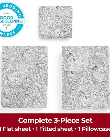 Mellanni Twin XL Sheets Set - 3 PC Iconic Collection Bedding Sheets & Pillowcases - Hotel Luxury, Extra Soft, Cooling Bed Sheets - Deep Pocket up to 16 inch (Twin Extra Long, Paisley Gray) - LeafyLoom