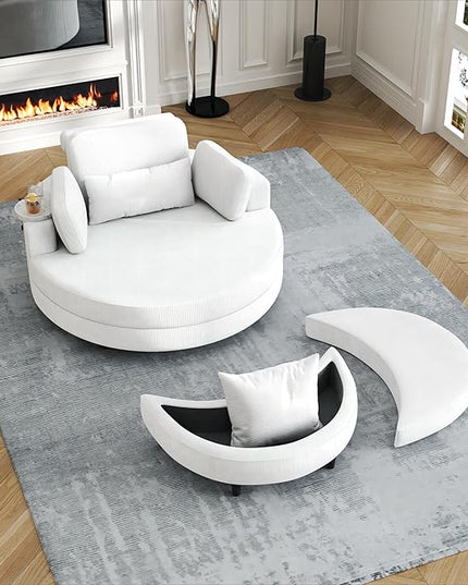 NicBex Sectional Couch Sofa with Storage Ottoman Modern Round Cloud Couch for Living Room Furniture with Throw Pillows and Waist Pillow, Modular Sofa for Living Room, Bedroom, Apartment, 51.2"L,Beige - LeafyLoom