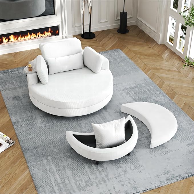 NicBex Sectional Couch Sofa with Storage Ottoman Modern Round Cloud Couch for Living Room Furniture with Throw Pillows and Waist Pillow, Modular Sofa for Living Room, Bedroom, Apartment, 51.2"L,Beige - LeafyLoom