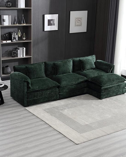 5 Seater L Shaped Convertible Modular Sectional Sofa with Reversible Chaise, Minimalist Oversized Sleeper Corner Couch,Chenille Upholstered Leisure Sofá for Living Room Office, Emerald 112.2" - LeafyLoom