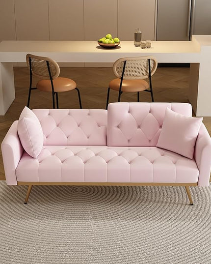 NicBex Sectional Couch Sofa with Throw Pillows Velvet Sofa Bed Cloud Couch for Living Room Furniture Sets with Metal Legs, Modular Sofa for Living Room, Bedroom, Apartment,68.3" L, Pink - LeafyLoom