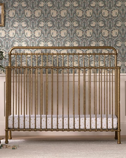 NAMESAKE Winston 4-in-1 Convertible Metal Crib in Vintage Gold, Greenguard Gold Certified - LeafyLoom