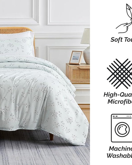 Southshore Fine Living, Inc. 3-Piece Full/Queen Comforter Set, Down Alternative All-Season Floral Comforter with Matching Shams, Soft Flowered Bedspread, Full or Queen Bedding, Sweet Florals Blue - LeafyLoom