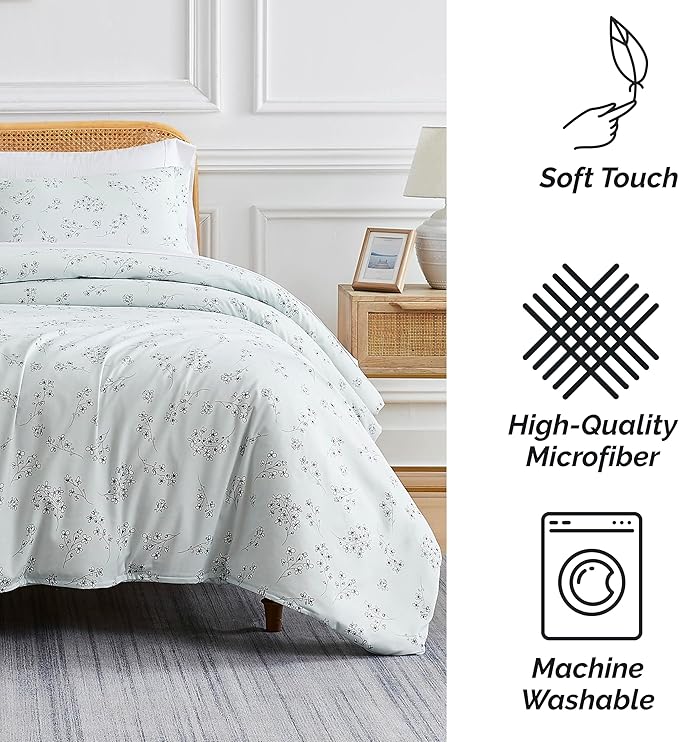 Southshore Fine Living, Inc. 3-Piece Full/Queen Comforter Set, Down Alternative All-Season Floral Comforter with Matching Shams, Soft Flowered Bedspread, Full or Queen Bedding, Sweet Florals Blue - LeafyLoom