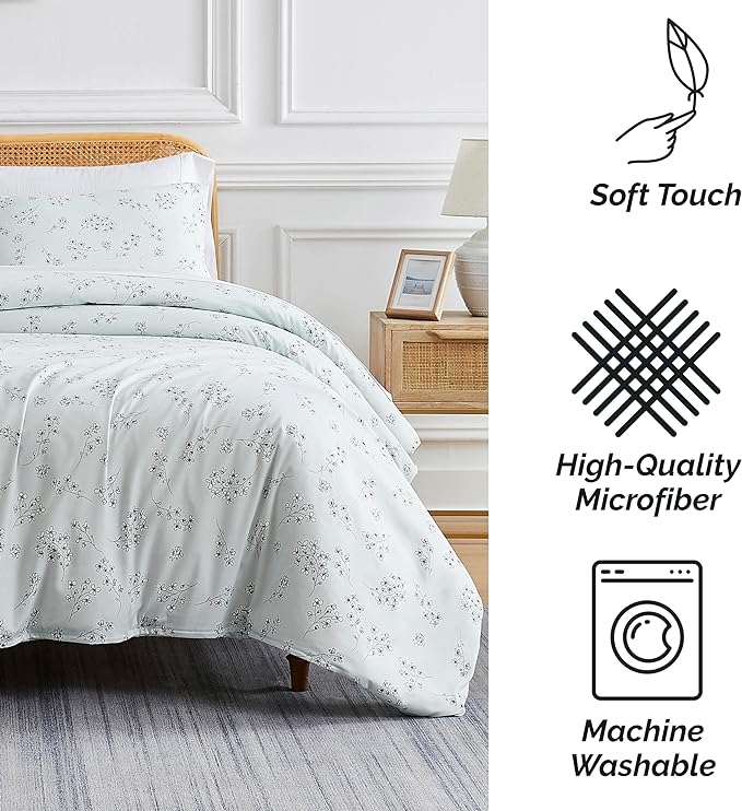 Southshore Fine Living, Inc. 3-Piece Oversized King Comforter Set, Down Alternative Floral Comforter with Matching Shams, Soft Flowered Bedspread for King or Cal King Beds, Sweet Florals Blue - LeafyLoom