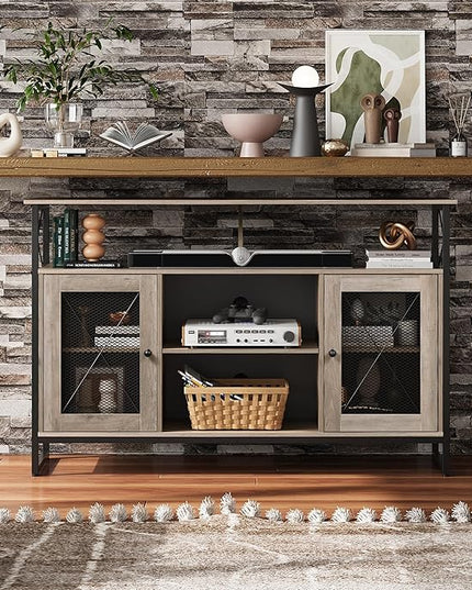 WLIVE TV Stand 55 inch TV,Tall Entertainment Center with Storage, Farmhouse Industrial TV Console for Bedroom Living Room, Greige - LeafyLoom