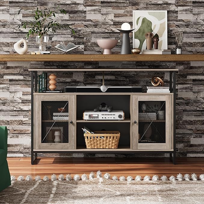 WLIVE TV Stand 55 inch TV,Tall Entertainment Center with Storage, Farmhouse Industrial TV Console for Bedroom Living Room, Greige - LeafyLoom