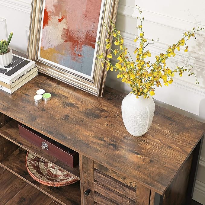 VASAGLE TV Stand for 50 Inches Televisions, Entertainment Center with Storage Shelves, Cabinet with Louvered Doors, 43.3‘’, Rustic Brown - LeafyLoom