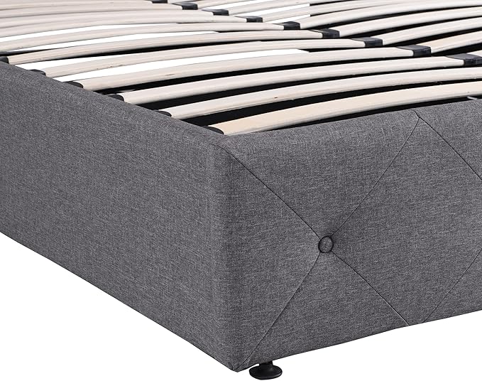 Full Upholstered Platform Hydraulic System, Lift Up Storage Bed Size with Headboard and Button Tufted, Wooden Bedframe for Teens Adults, B-Gray b - LeafyLoom