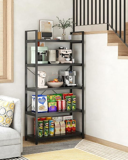 Tall Bookshelf with Large Storage,5 Tier Bookcase in Bedroom,Living Room and Office,Modern Wide Bookcase Shelf for Storing Books/Plants,Black - LeafyLoom