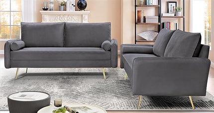 Kent Modern Sofa, European Style Velvet Living Room Furniture with Tapered Legs, Vintage Flair, and Sleek Design, Grey - LeafyLoom