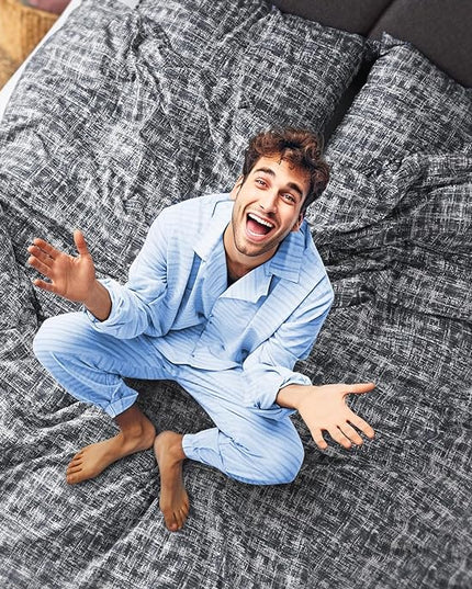 Hyde Lane Comforter King Size for Men, Grey Modern Farmhouse Aesthetic Soft Bedding Set, Masculine Plaid Lines Pattern Bed Sets for All Season, 3 Pieces includes 1 Comforter, 2 Shams (104"x 90") - LeafyLoom