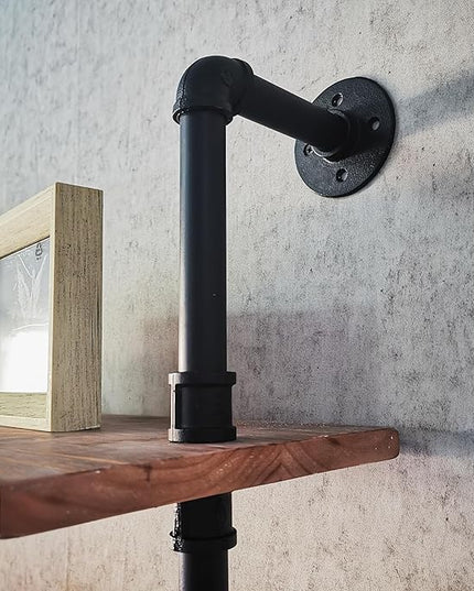 Industrial Ladder Shelves, Wall Mounted Rustic Bookshelf, Retro Wood Metal Pipe Industrial Shelves (Weathered Brown, 5 Tier - 10" D x 48" W x 70" H) - LeafyLoom