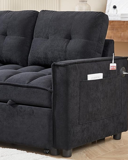 Chenille Convertible Sleeper Sectional Sofa with Reversible Storage Chaise and Pull Out Couch Bed , L Shaped Corner Sofabed with USB and tape-c Charging Ports for Living Room Office Small Places - LeafyLoom