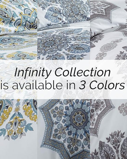 Southshore Fine Living, Inc. Oversized Full/Queen Comforter Bedding Set, Down Alternative Boho Bedspread, Paisley Floral Print Comforter, Full Size/Queen with 2 Matching Shams, Blue on White - LeafyLoom