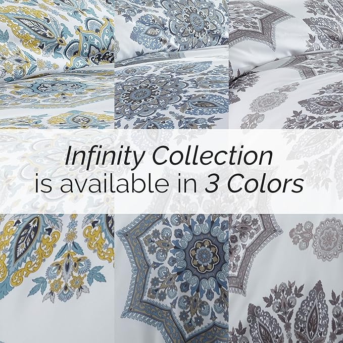 Southshore Fine Living, Inc. Oversized Full/Queen Comforter Bedding Set, Down Alternative Boho Bedspread, Paisley Floral Print Comforter, Full Size/Queen with 2 Matching Shams, Blue on White - LeafyLoom