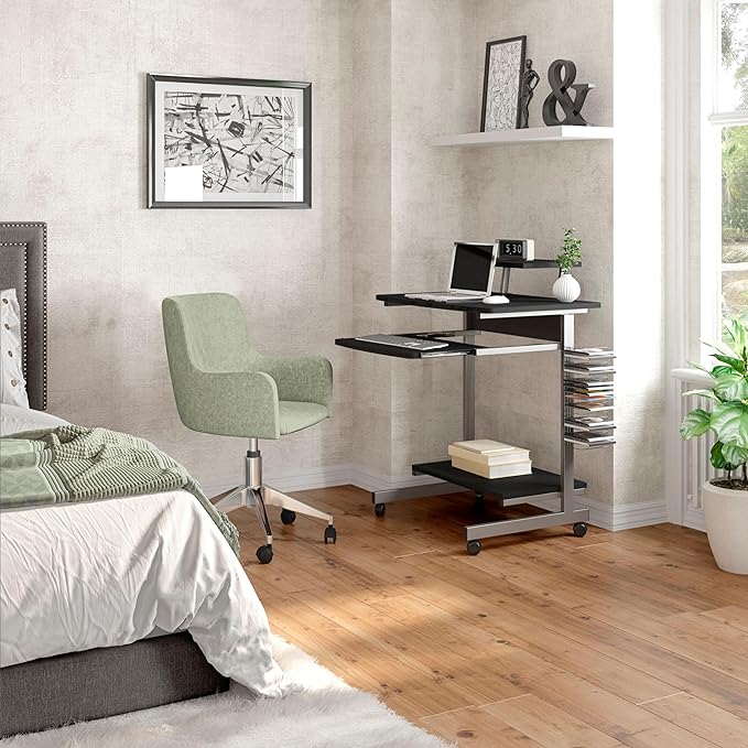 Techni Mobili Compact Computer Cart With Storage, Graphite - LeafyLoom