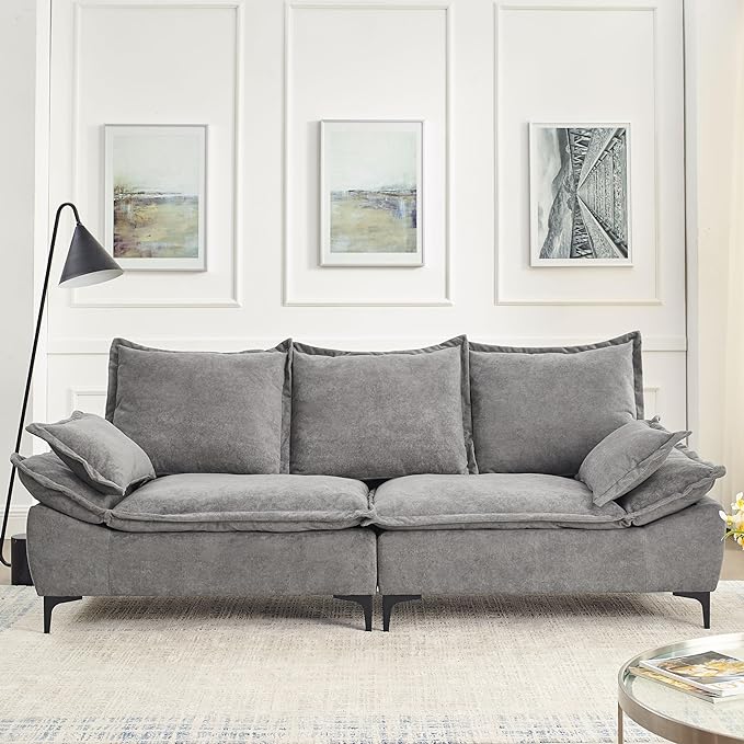 Modern Sleeper Sailboat Sofa Couch Dutch Velvet 3-Seater Cloud Sofa&Couch with Two Pillows for Apartments Office Studio Small Spaces Living Rooms, 88.5", Grey-005 - LeafyLoom