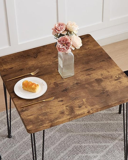 VECELO Kitchen Dining Room Table 2 Chairs for Small Space, Apartment,Metal Steel Frame, 3-Piece Set, Brown - LeafyLoom