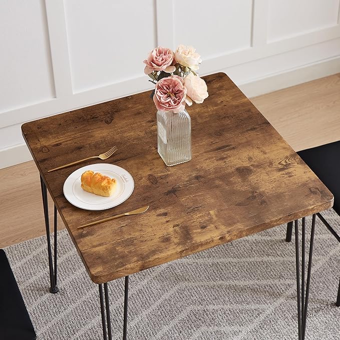 VECELO Kitchen Dining Room Table 2 Chairs for Small Space, Apartment,Metal Steel Frame, 3-Piece Set, Brown - LeafyLoom