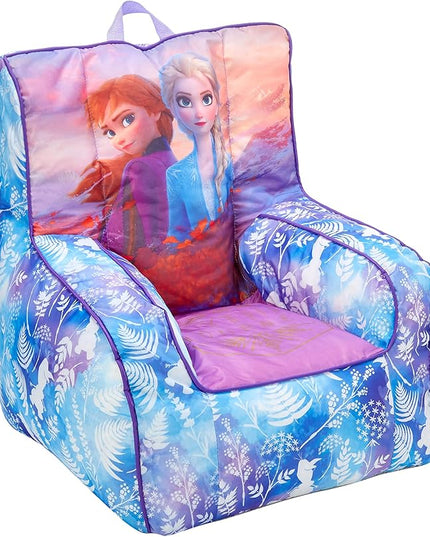 Idea Nuova Frozen 2 Kids Nylon Bean Bag Chair with Piping & Top Carry Handle with Olaf Graphics, Anna & Elsa, Purple, Large - LeafyLoom