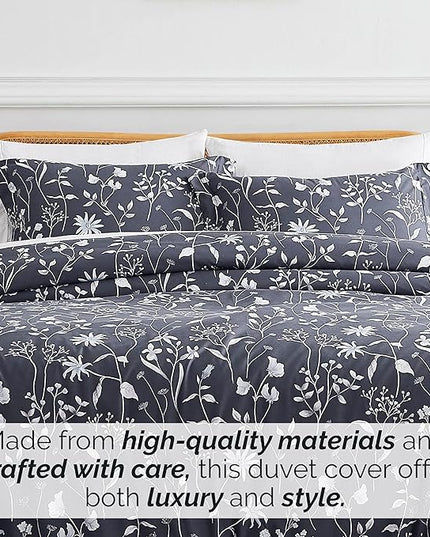 Southshore Fine Living, Inc. 3-Piece Full/Queen Comforter Set, Down Alternative All-Season Floral Comforter with Matching Shams, Soft Microfiber Bedspread, Full or Queen Bed, Secret Meadow Blue - LeafyLoom