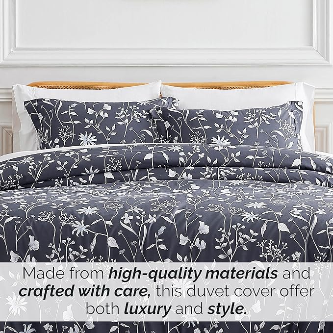 Southshore Fine Living, Inc. 3-Piece Full/Queen Comforter Set, Down Alternative All-Season Floral Comforter with Matching Shams, Soft Microfiber Bedspread, Full or Queen Bed, Secret Meadow Blue - LeafyLoom