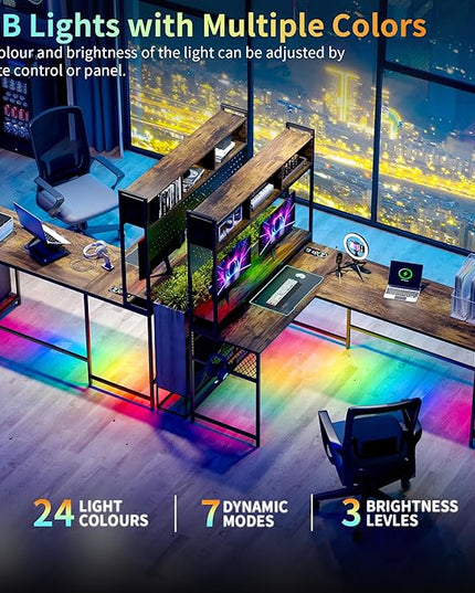 Lvifur 67” L Shaped Desk with Wireless Charging Station,24-Color RGB Dimmable Computer Desk with Pegboard,Gaming Desk with Monitor Stand, Display Stand,Human Sensor Lights for Home Office - LeafyLoom