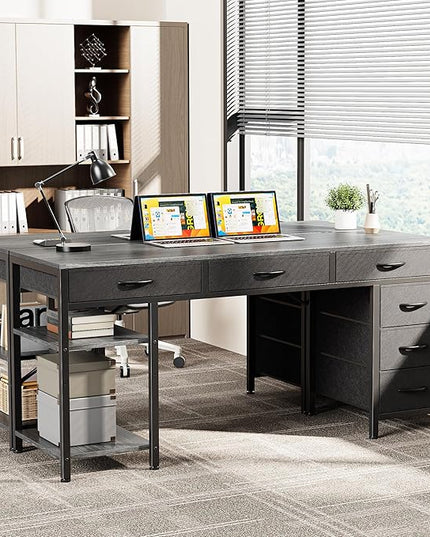 Computer Desk with 6 Drawers, 47 Inch Office Desk with Shelves, Reversible Gaming Desk, Corner Desk with Storage, Work Desk for Home Office, Study, Living Room, Gray - LeafyLoom
