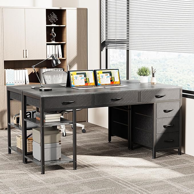 Computer Desk with 6 Drawers, 47 Inch Office Desk with Shelves, Reversible Gaming Desk, Corner Desk with Storage, Work Desk for Home Office, Study, Living Room, Gray - LeafyLoom