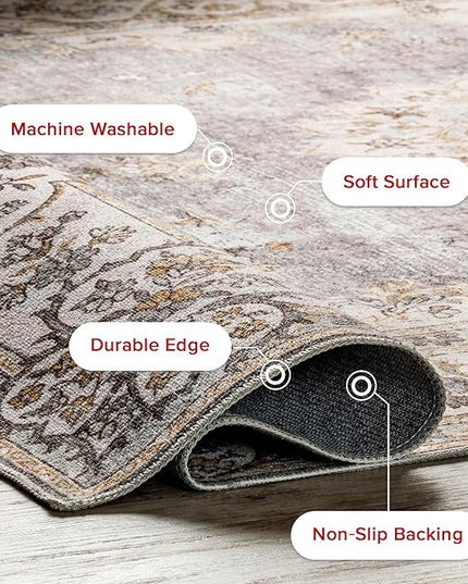 nuLOOM Ren Vintage Floral Machine Washable Ultra Thin Area Rug, 8x10, Light Grey - LeafyLoom