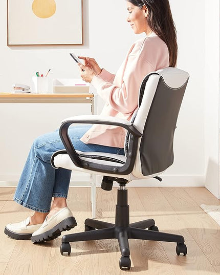 Amazon Basics Office Computer Task Desk Chair with Padded Armrests, Mid-Back, Adjustable, 360 Swivel, Rolling, 275 Pound Capacity, 24.2"D x 24"W x 38.6"H, BIFMA Certified, White Faux Leather - LeafyLoom