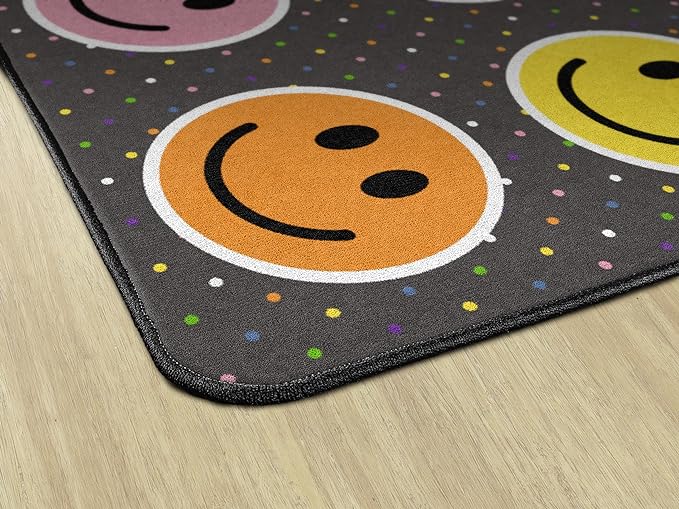 Flagship Carpets Smiley Seating (Seats 24) Classroom Area Rug or Educational Learning Mat, Kids Room or Playroom Carpet, 7'6" x 12', Gray/Multi - LeafyLoom