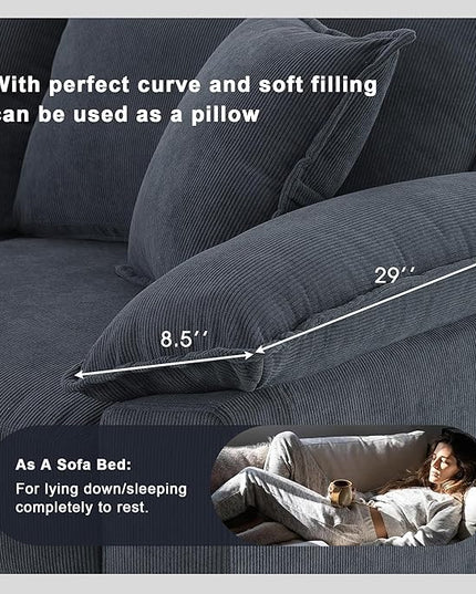 133" Corduroy 6 Seat Freely Combinable Sofa with Armrest Bags,U Shaped Indoor Solid Wood Sectional Couch w/Pillows,for Living Room,Bedroom,Apartment,Office,Lounges,Grey - LeafyLoom