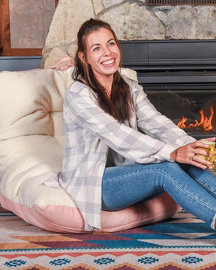 Big Joe Roma Bean Bag Chair, Oat Sherpa and Desert Rose, Vegan Suede, 3 feet - LeafyLoom