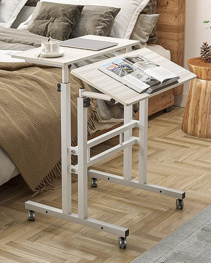 sogesfurniture Mobile Standing Desk Laptop Workstation on Wheels, Adjustable Computer Desk for Standing or Sitting, Maple 101-MP - LeafyLoom