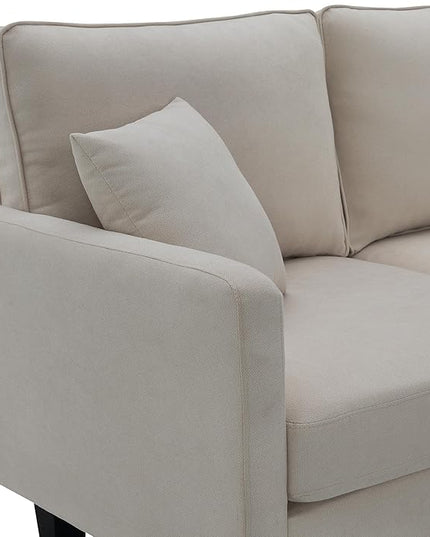 90" Modern L-Shape Sectional Sofa with Chaise Lounge,5-Seat Practical Couch Set W/ 3 Pillows,7''Leg Height,Minimalist Style,Indoor Furniture for Living Room Apartment Office,Beige Terrycloth - LeafyLoom