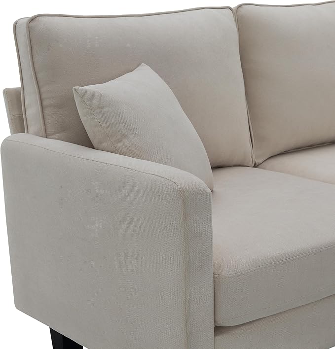 90" Modern L-Shape Sectional Sofa with Chaise Lounge,5-Seat Practical Couch Set W/ 3 Pillows,7''Leg Height,Minimalist Style,Indoor Furniture for Living Room Apartment Office,Beige Terrycloth - LeafyLoom