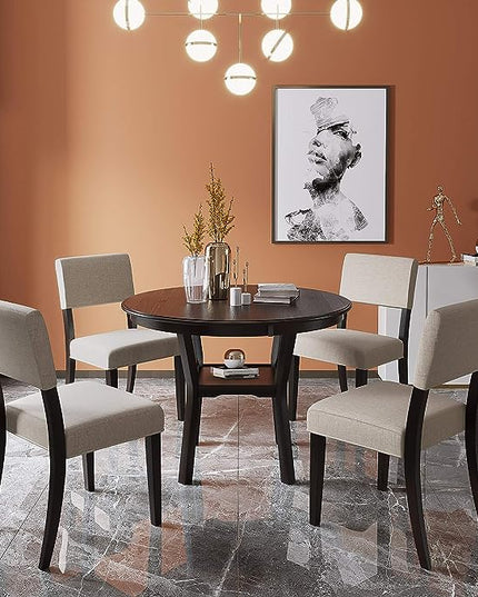 NicBex Dining Table Set for 4 Round Dining Table 5-Piece Kitchen Dining Table Set Round Table with Bottom Shelf, 4 Upholstered Chairs for Dining Room, Living Room, Espresso - LeafyLoom