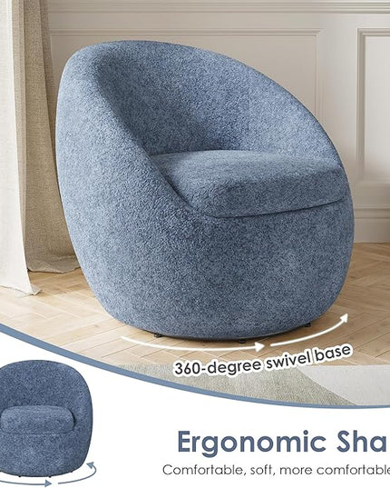 Farini Swivel Accent Chair,Swivel Barrel Chair, Comfy Oversized Round Accent Chair for Living Room Bedroom(Blue) - LeafyLoom