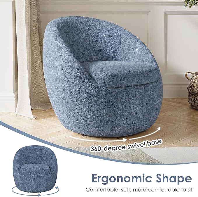 Farini Swivel Accent Chair,Swivel Barrel Chair, Comfy Oversized Round Accent Chair for Living Room Bedroom(Blue) - LeafyLoom