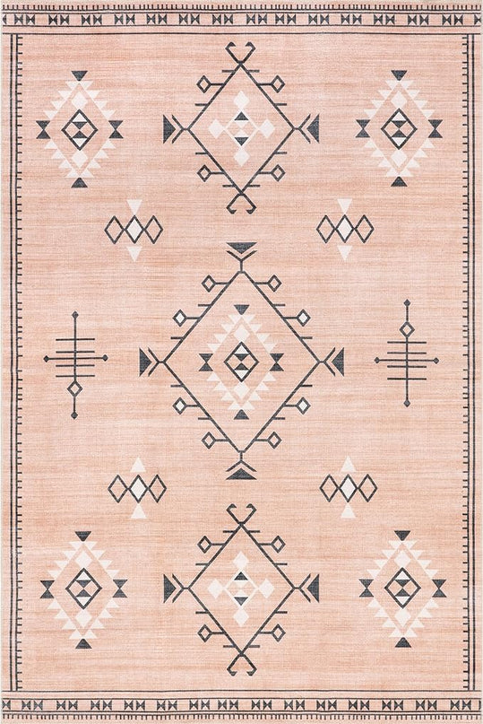 nuLOOM Evalyn Southwestern Machine Washable Ultra Thin Area Rug, 8' x 10', Pink - LeafyLoom