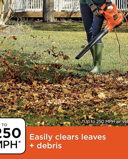 BLACK+DECKER Electric Leaf Blower, Leaf Vacuum and Mulcher 3 in 1, 250 mph Airflow, 400 cfm Delivery Power, Reusable Bag Included, Corded (BEBL7000) - LeafyLoom