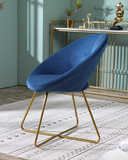 Roundhill Furniture Slatina Silky Velvet Upholstered Accent Chair with Gold Tone Finished Base, 25D x 28W x 31.5H in, Blue - LeafyLoom