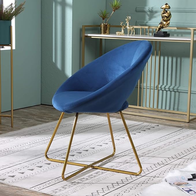 Roundhill Furniture Slatina Silky Velvet Upholstered Accent Chair with Gold Tone Finished Base, 25D x 28W x 31.5H in, Blue - LeafyLoom