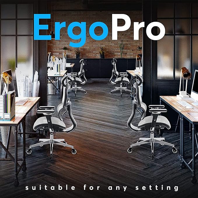 Oline ErgoPro Ergonomic Office Chair - Rolling Desk Chair with 4D Adjustable Armrest, 3D Lumbar Support and Blade Wheels - Mesh Computer Chair, Gaming Chairs, Executive Swivel Chair (Light Gray) - LeafyLoom