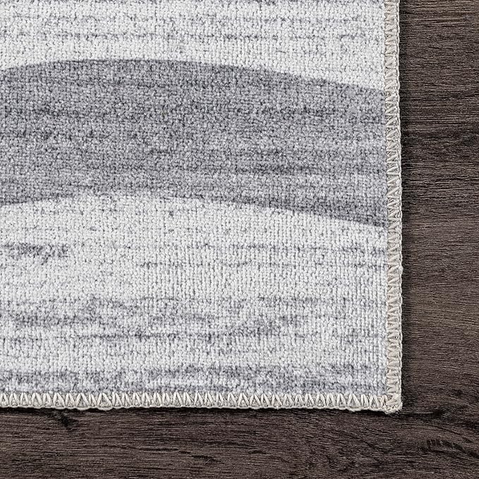 nuLOOM Kami Abstract Curves Machine Washable Ultra Thin Area Rug, 3' x 5', Light Grey - LeafyLoom